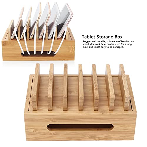 AUNMAS Charging Station Rack Valet Dock Organizer, Bamboo Wood Cell Phone Dock Portable Tablet Computer Organizer Storage Box for Home Office