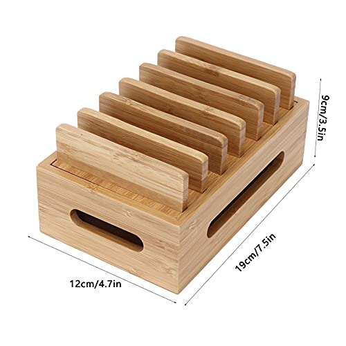 AUNMAS Charging Station Rack Valet Dock Organizer, Bamboo Wood Cell Phone Dock Portable Tablet Computer Organizer Storage Box for Home Office