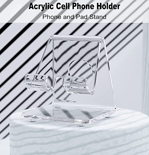 DesignComfort Acrylic Cell Phone Stand , Acrylic Phone Stand for Desk,Clear Phone Stand, Dock, Cradle, Compatible with Phone 13 Pro Max Mini 11 Xr 8 SE, Android Smartphone, Pad,Desk Accessories