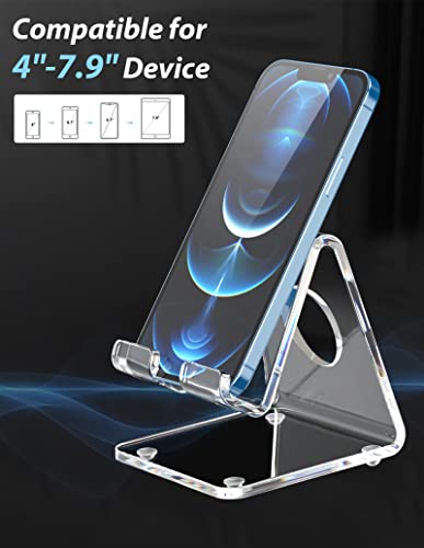 DesignComfort Acrylic Cell Phone Stand , Acrylic Phone Stand for Desk,Clear Phone Stand, Dock, Cradle, Compatible with Phone 13 Pro Max Mini 11 Xr 8 SE, Android Smartphone, Pad,Desk Accessories