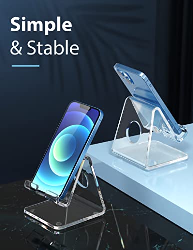 DesignComfort Acrylic Cell Phone Stand , Acrylic Phone Stand for Desk,Clear Phone Stand, Dock, Cradle, Compatible with Phone 13 Pro Max Mini 11 Xr 8 SE, Android Smartphone, Pad,Desk Accessories