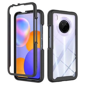 huawei y9a case, eabhulie hybrid transparent back rugged bumper no slip shockproof protective case cover for huawei y9a black