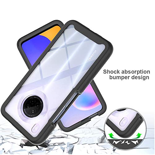 Huawei Y9A Case, EabHulie Hybrid Transparent Back Rugged Bumper No Slip Shockproof Protective Case Cover for Huawei Y9A Black