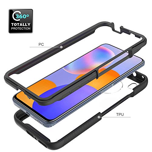Huawei Y9A Case, EabHulie Hybrid Transparent Back Rugged Bumper No Slip Shockproof Protective Case Cover for Huawei Y9A Black