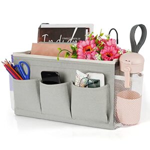 lilithye bedside caddy bedside organizer bedside storage caddy with fixed straps and water bottle holder for home college dorm bunk bed hospital bed crib bed rails (grey)