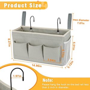 Lilithye Bedside Caddy Bedside Organizer Bedside Storage Caddy with Fixed Straps and Water Bottle Holder for Home College Dorm Bunk Bed Hospital Bed Crib Bed Rails (Grey)