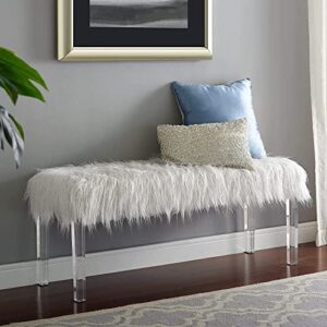new classic furniture marilyn upholstered glam faux fur bench, 48.75-inch, white