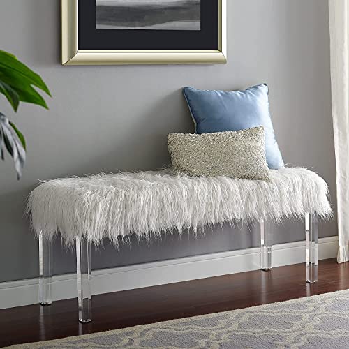 New Classic Furniture Marilyn Upholstered Glam Faux Fur Bench, 48.75-inch, White