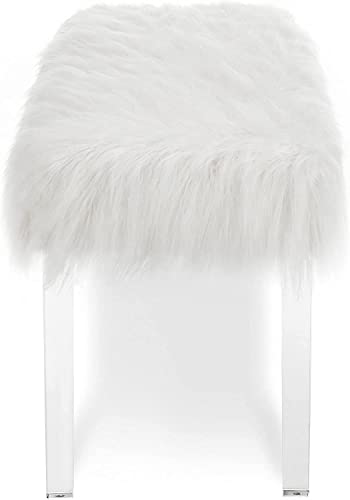 New Classic Furniture Marilyn Upholstered Glam Faux Fur Bench, 48.75-inch, White