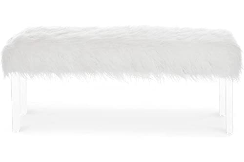 New Classic Furniture Marilyn Upholstered Glam Faux Fur Bench, 48.75-inch, White