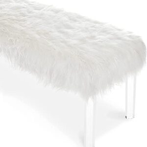 New Classic Furniture Marilyn Upholstered Glam Faux Fur Bench, 48.75-inch, White