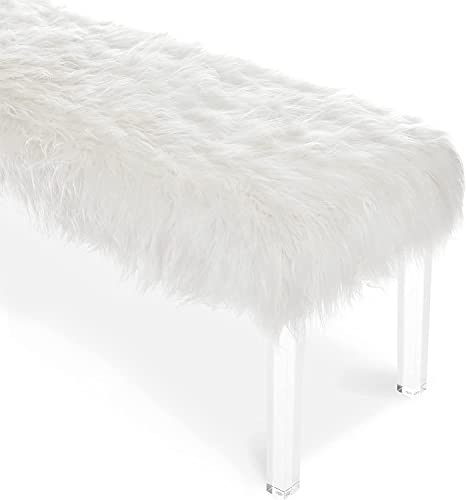 New Classic Furniture Marilyn Upholstered Glam Faux Fur Bench, 48.75-inch, White