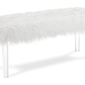 New Classic Furniture Marilyn Upholstered Glam Faux Fur Bench, 48.75-inch, White