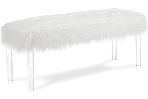 New Classic Furniture Marilyn Upholstered Glam Faux Fur Bench, 48.75-inch, White