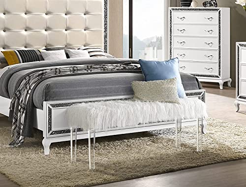 New Classic Furniture Marilyn Upholstered Glam Faux Fur Bench, 48.75-inch, White