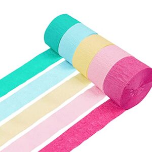 nicrohome unicorn party decorations, 5 rolls light blue green pink rose red crepe paper streamers for wedding, baby bridal shower, bachelorette party, birthday, 82ft long