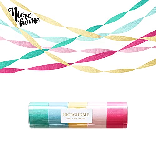 NICROHOME Unicorn Party Decorations, 5 Rolls Light Blue Green Pink Rose Red Crepe Paper Streamers for Wedding, Baby Bridal Shower, Bachelorette Party, Birthday, 82Ft Long