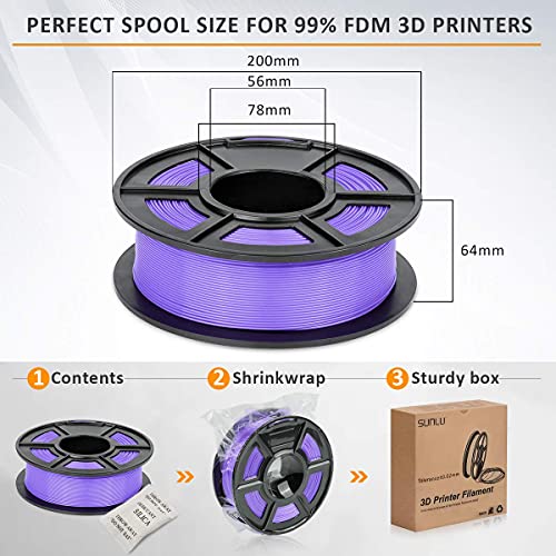 SUNLU PLA 3D Printer Filament, PLA Filament 1.75mm Dimensional Accuracy +/- 0.02 mm, 1 KG Spool, PLA Gray+Purple