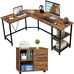 greenforest l shaped corner desk 65.7 inch with storage shelf and 2 drawers file cabinet wooden lateral file cabinet with open storage shelves