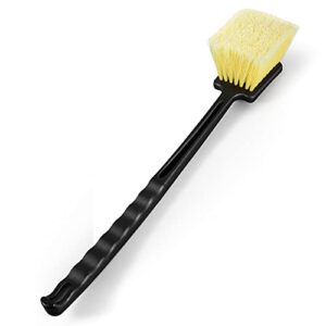 jinhill wheel & tire brush - 20" long handle bristle brush for car detailing & hard to reach wheel wells, cleaning scrub brush for dirty tires & releases dirt and road grime