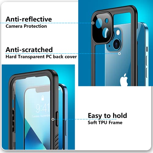 SPIDERCASE Designed for iPhone 13 Case, Waterproof Built-in Screen Protector, Rugged Heavy Duty Full Body Shockproof Protection Phone Case for iPhone 13 6.1 inch 2021”, Black/Clear