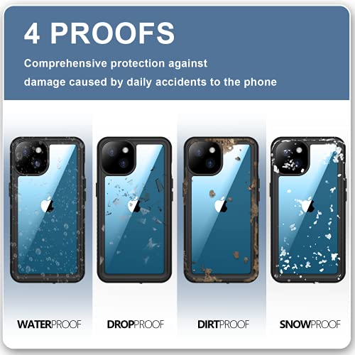 SPIDERCASE Designed for iPhone 13 Case, Waterproof Built-in Screen Protector, Rugged Heavy Duty Full Body Shockproof Protection Phone Case for iPhone 13 6.1 inch 2021”, Black/Clear