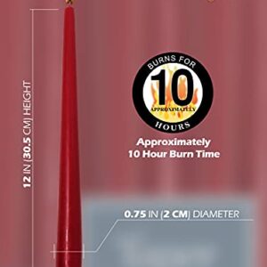 Hyoola Tall Taper Candles - 12 Inch Cherry Red Unscented Dripless Taper Candles - 10 Hour Burn Time - 12 Pack