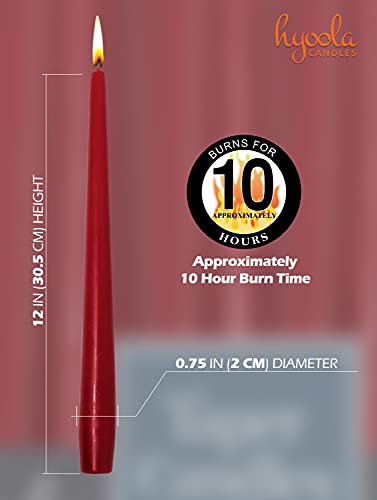 Hyoola Tall Taper Candles - 12 Inch Cherry Red Unscented Dripless Taper Candles - 10 Hour Burn Time - 12 Pack