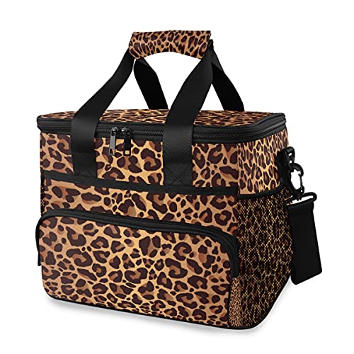 HMZXZ Large Cooler Lunch Bag Animal Leopard Skin Pattern 24-Can (15L) Insulated Lunch Box Soft Leakproof Cooler Cooling Tote Bag for Adult Men Women Camping, Picnic, BBQ, 30.5x22x25.5cm