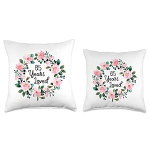 Mom Grandma 85th Birthday Gift Apparel Loved Men Women 85 Years Old Floral 85th Birthday Throw Pillow, 16x16, Multicolor