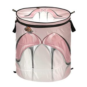 pop up laundry hamper pink high heel butterfly round laundry basket with zipper lid clothes hamper collapsible storage bin toy organizer basket