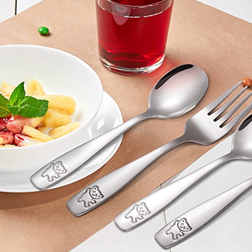 16 Pieces Kids Silverware Stainless Steel Kids Utensils Forks and Spoons, Metal Toddler Cutlery Set for Lunch Box, Childrens Safe Flatware Set, Dishwasher Safe