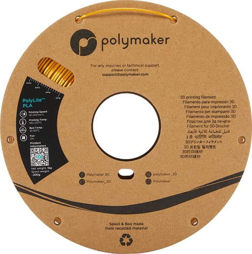 Polymaker Silk PLA Filament 1.75mm, Shiny Gold PLA 3D Printer Filament Silk 1kg - PolyLite 1.75 PLA Filament Silk Gold Filament 1.75mm Shiny PLA 3D Filament