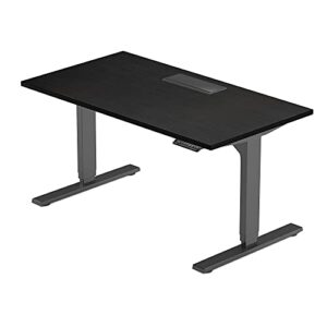 progressive desk standing desk 60x30. dual motor, 3 stages height adjustable stand up desks for home office, 60 inch -ebony oak, black frame