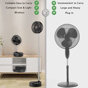 GONGDAO Oscillating Standing Fan-Portable & Foldable, Rechargeable Battery Operated Fan, Used as a Floor Fan or a Desk Fan, Adjustable Height, 8 inch 10000mAh, Quiet