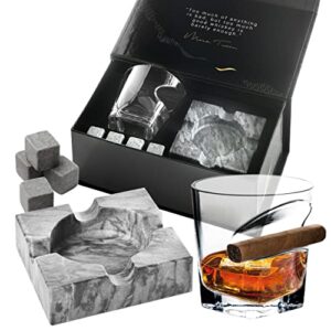 EMCOLLECTION Home Bar Crystal Whiskey Gifts for Men with Side Mounted Holder, 12oz, Bourbon Glasses Old Fashioned | Whisky Stones | Ideal for Cocktails, Scotch and Liquor's Lovers (Set of 1 Glass)