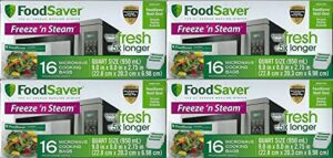 foodsaver 1-quart freeze 'n steam microwavable single-cooking bags, 16 count, clear (4 pack)