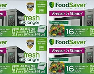 FoodSaver 1-Quart Freeze 'n Steam Microwavable Single-Cooking Bags, 16 Count, Clear (4 Pack)