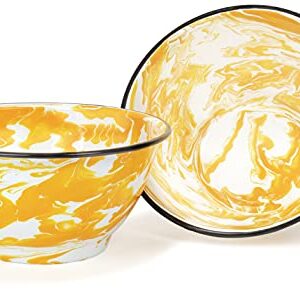 Red Co. Set of 2 Enamelware Metal Large Classic 4 quart Round Salad Serving Bowl, Yellow Swirls/Black Rim