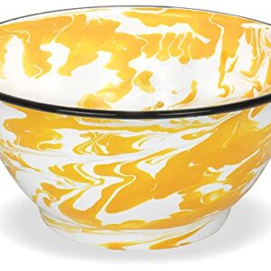 Red Co. Set of 2 Enamelware Metal Large Classic 4 quart Round Salad Serving Bowl, Yellow Swirls/Black Rim