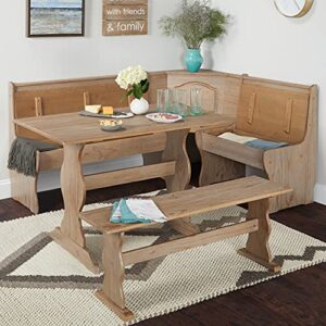 Target Marketing Systems Piermont Mid Century Modern Dining Nook Table and Bench 3 Piece Set for 6, Rustic Natural