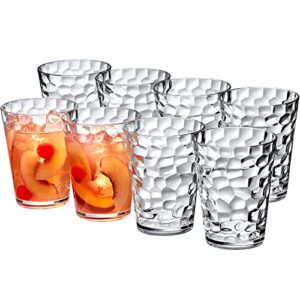 amazing abby - iceberg - 16-ounce plastic tumblers (set of 8), plastic drinking glasses, all-clear high-balls, reusable plastic cups, stackable, bpa-free, shatter-proof, dishwasher-safe