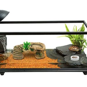 PAULOZYN Reptile Shale Scape Step Ledge Ramps Turtle Basking Platforms Hide Cave 12.6in Large Rock for Reptile Aquarium Bearded Dragon Chameleon Tortoise Lizards Resin, with Ceramic Food Dish Bowls