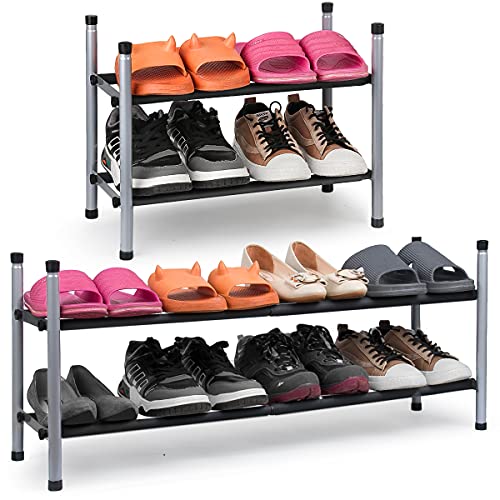 BESIMLI 2-Tier Expandable Shoe Rack Stackable Shoe Organizer Adjustable Metal Iron Shoe Shelf, Free Standing Storage for Closet Entryway Doorway Bedroom Footwear