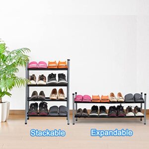 BESIMLI 2-Tier Expandable Shoe Rack Stackable Shoe Organizer Adjustable Metal Iron Shoe Shelf, Free Standing Storage for Closet Entryway Doorway Bedroom Footwear