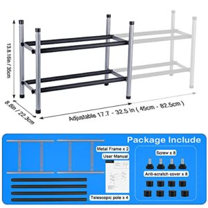 BESIMLI 2-Tier Expandable Shoe Rack Stackable Shoe Organizer Adjustable Metal Iron Shoe Shelf, Free Standing Storage for Closet Entryway Doorway Bedroom Footwear