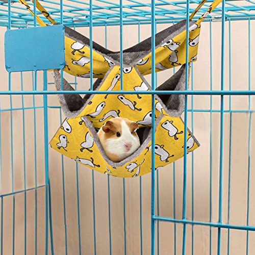 Petmolico Ferret Swing Hammock, Small Pets Hanging Cage Hammock Warm Plush Winter Ferret Accessories for Hamster Guinea Pig Rat Sugar Glider, Yellow Duck