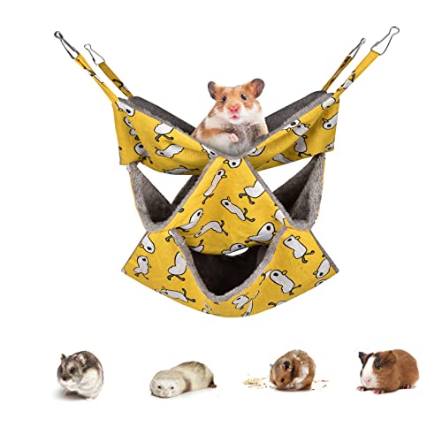 Petmolico Ferret Swing Hammock, Small Pets Hanging Cage Hammock Warm Plush Winter Ferret Accessories for Hamster Guinea Pig Rat Sugar Glider, Yellow Duck