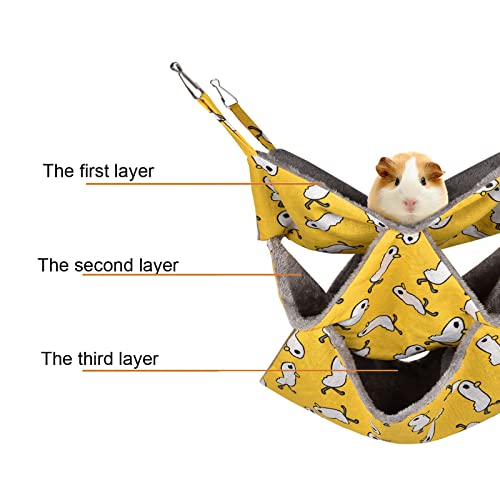 Petmolico Ferret Swing Hammock, Small Pets Hanging Cage Hammock Warm Plush Winter Ferret Accessories for Hamster Guinea Pig Rat Sugar Glider, Yellow Duck