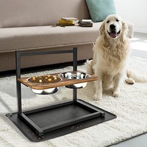 Emfogo Dog Bowls Elevated Dog Bowls Stand Adjustable Elevated 3 Heights5in 9in 13in with Spill Proof Mat Raised Dog Bowl for Large Dogs 16.5x16 inch